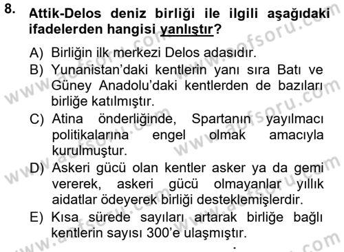 Anadolu Arkeolojisi Dersi 2014 - 2015 Yılı (Final) Dönem Sonu Sınav Soruları 8. Soru