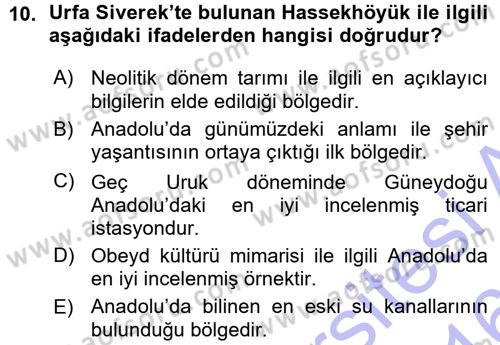 Anadolu Arkeolojisi Dersi Ara Sınavı Deneme Sınav Soruları 10. Soru