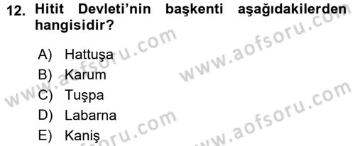Anadolu Arkeolojisi Dersi Ara Sınavı Deneme Sınav Soruları 12. Soru