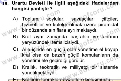 Anadolu Arkeolojisi Dersi Ara Sınavı Deneme Sınav Soruları 19. Soru