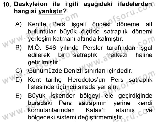 Anadolu Arkeolojisi Dersi 2015 - 2016 Yılı (Final) Dönem Sonu Sınav Soruları 10. Soru