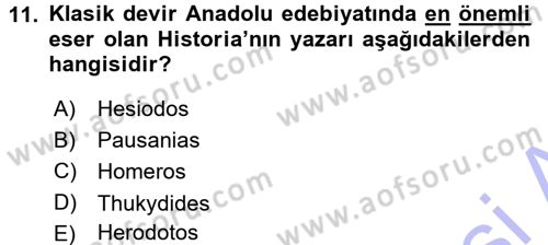 Anadolu Arkeolojisi Dersi 2015 - 2016 Yılı (Final) Dönem Sonu Sınav Soruları 11. Soru