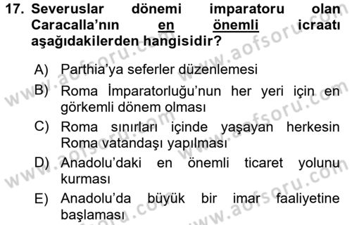 Anadolu Arkeolojisi Dersi 2015 - 2016 Yılı (Final) Dönem Sonu Sınav Soruları 17. Soru