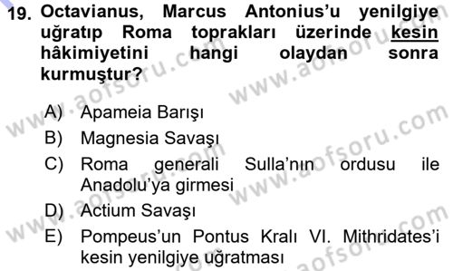 Anadolu Arkeolojisi Dersi 2015 - 2016 Yılı (Final) Dönem Sonu Sınav Soruları 19. Soru