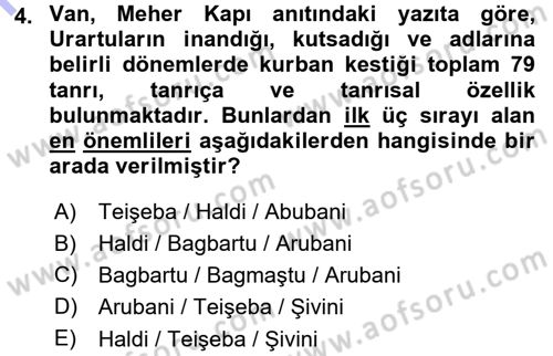 Anadolu Arkeolojisi Dersi 2015 - 2016 Yılı (Final) Dönem Sonu Sınav Soruları 4. Soru