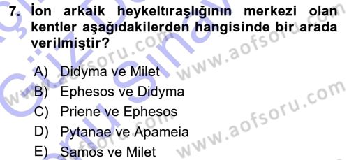 Anadolu Arkeolojisi Dersi 2015 - 2016 Yılı (Final) Dönem Sonu Sınav Soruları 7. Soru