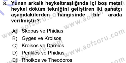 Anadolu Arkeolojisi Dersi 2015 - 2016 Yılı (Final) Dönem Sonu Sınav Soruları 8. Soru