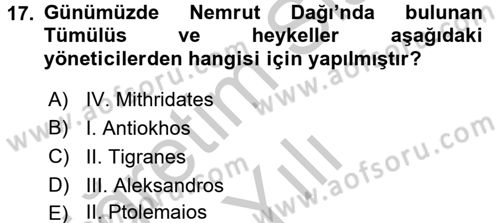 Anadolu Arkeolojisi Dersi 2016 - 2017 Yılı 3 Ders Sınav Soruları 17. Soru