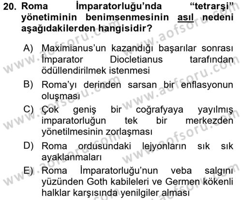 Anadolu Arkeolojisi Dersi 2016 - 2017 Yılı 3 Ders Sınav Soruları 20. Soru