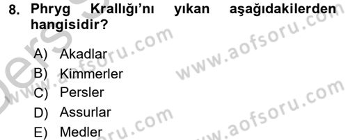 Anadolu Arkeolojisi Dersi 2016 - 2017 Yılı 3 Ders Sınav Soruları 8. Soru
