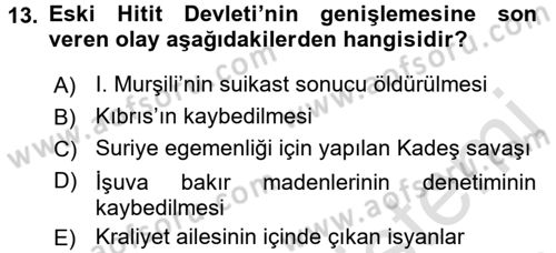 Anadolu Arkeolojisi Dersi 2016 - 2017 Yılı (Vize) Ara Sınav Soruları 13. Soru