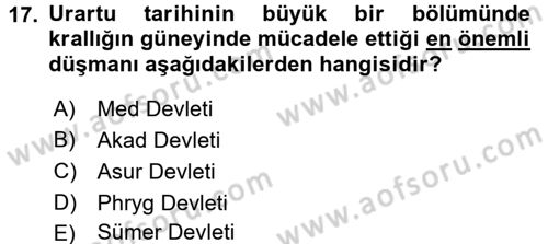 Anadolu Arkeolojisi Dersi Ara Sınavı Deneme Sınav Soruları 17. Soru