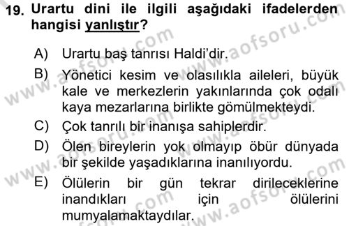 Anadolu Arkeolojisi Dersi Ara Sınavı Deneme Sınav Soruları 19. Soru