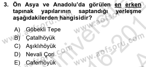 Anadolu Arkeolojisi Dersi Ara Sınavı Deneme Sınav Soruları 3. Soru