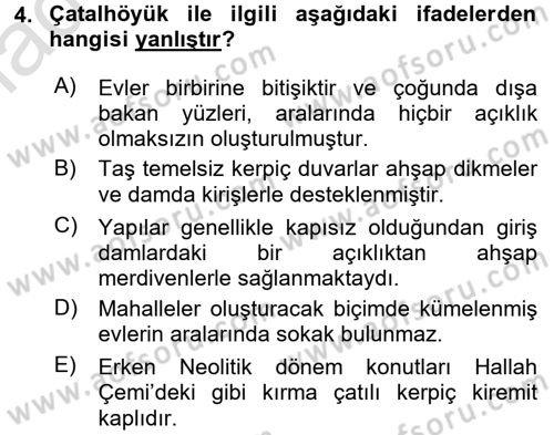 Anadolu Arkeolojisi Dersi Ara Sınavı Deneme Sınav Soruları 4. Soru