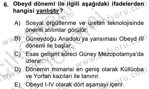 Anadolu Arkeolojisi Dersi Ara Sınavı Deneme Sınav Soruları 6. Soru