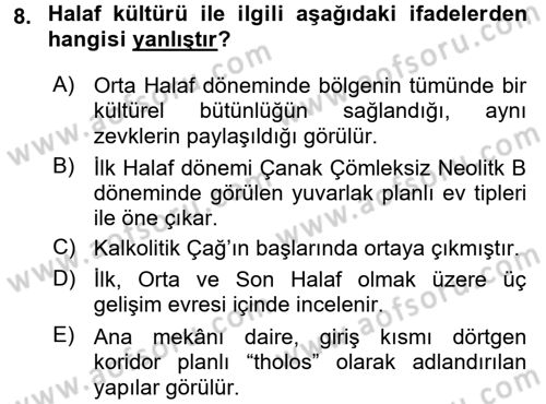 Anadolu Arkeolojisi Dersi Ara Sınavı Deneme Sınav Soruları 8. Soru