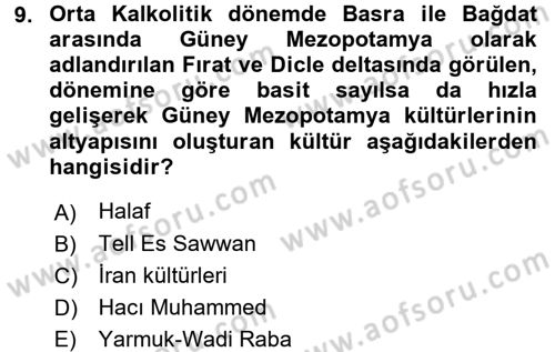 Anadolu Arkeolojisi Dersi 2016 - 2017 Yılı (Vize) Ara Sınav Soruları 9. Soru