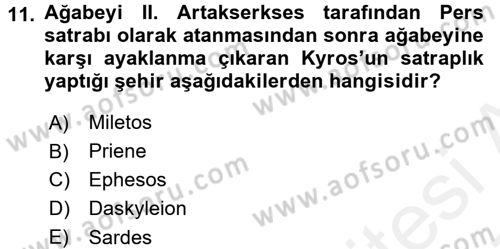 Anadolu Arkeolojisi Dersi 2016 - 2017 Yılı (Final) Dönem Sonu Sınav Soruları 11. Soru
