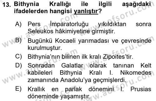 Anadolu Arkeolojisi Dersi 2016 - 2017 Yılı (Final) Dönem Sonu Sınav Soruları 13. Soru