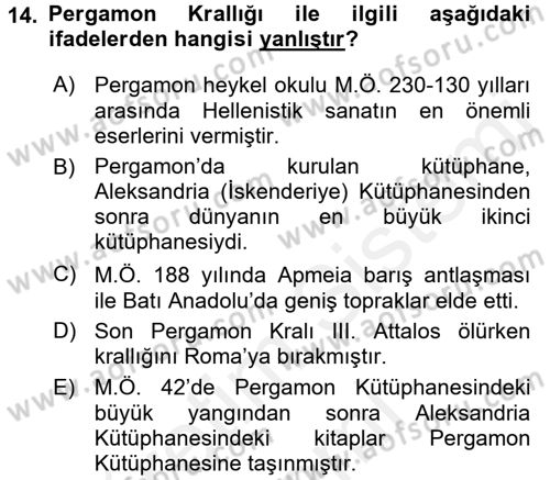 Anadolu Arkeolojisi Dersi 2016 - 2017 Yılı (Final) Dönem Sonu Sınav Soruları 14. Soru