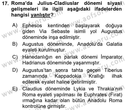 Anadolu Arkeolojisi Dersi 2016 - 2017 Yılı (Final) Dönem Sonu Sınav Soruları 17. Soru