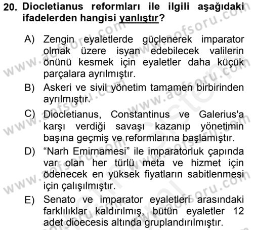Anadolu Arkeolojisi Dersi 2016 - 2017 Yılı (Final) Dönem Sonu Sınav Soruları 20. Soru