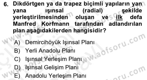 Anadolu Arkeolojisi Dersi 2016 - 2017 Yılı (Final) Dönem Sonu Sınav Soruları 6. Soru