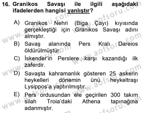 Anadolu Arkeolojisi Dersi 2017 - 2018 Yılı 3 Ders Sınav Soruları 16. Soru