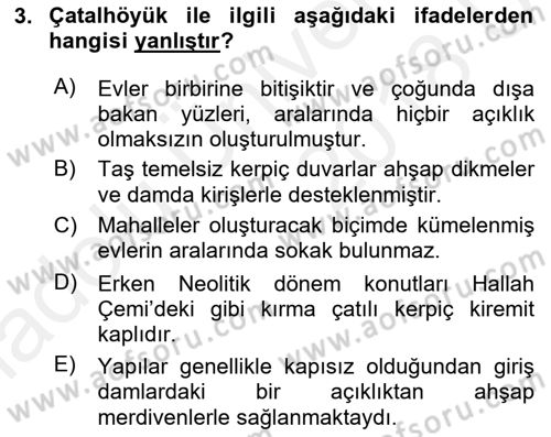 Anadolu Arkeolojisi Dersi 2017 - 2018 Yılı 3 Ders Sınav Soruları 3. Soru