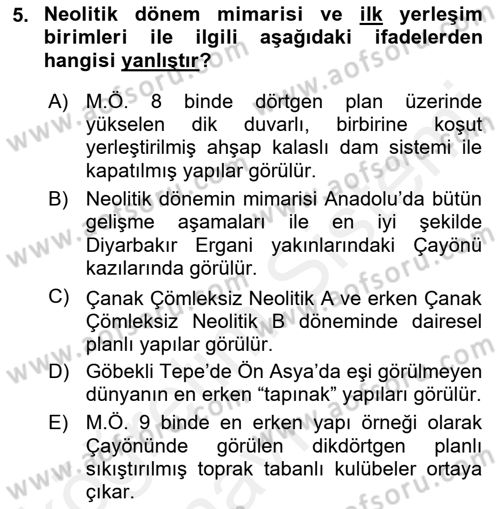 Anadolu Arkeolojisi Dersi 2017 - 2018 Yılı 3 Ders Sınav Soruları 5. Soru