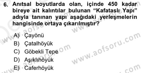 Anadolu Arkeolojisi Dersi 2017 - 2018 Yılı 3 Ders Sınav Soruları 6. Soru