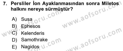 Anadolu Arkeolojisi Dersi 2017 - 2018 Yılı 3 Ders Sınav Soruları 7. Soru