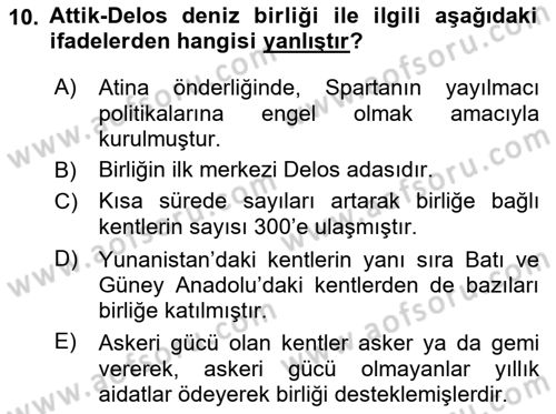 Anadolu Arkeolojisi Dersi 2017 - 2018 Yılı (Final) Dönem Sonu Sınav Soruları 10. Soru