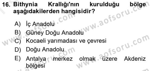 Anadolu Arkeolojisi Dersi 2017 - 2018 Yılı (Final) Dönem Sonu Sınav Soruları 16. Soru
