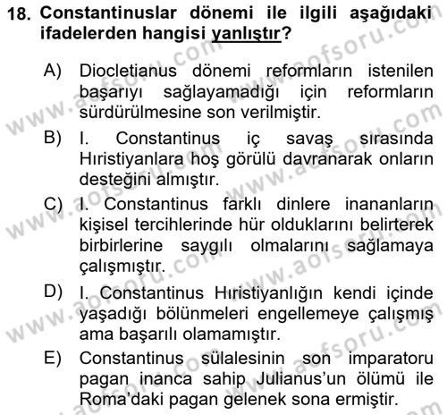 Anadolu Arkeolojisi Dersi 2017 - 2018 Yılı (Final) Dönem Sonu Sınav Soruları 18. Soru