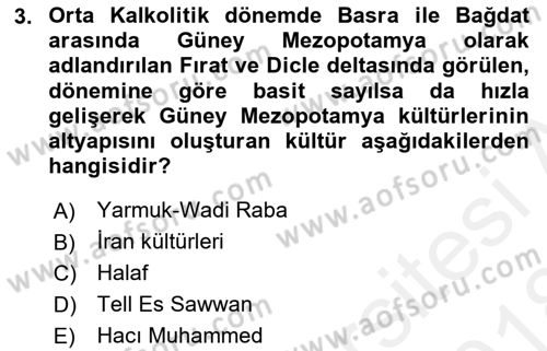 Anadolu Arkeolojisi Dersi 2017 - 2018 Yılı (Final) Dönem Sonu Sınav Soruları 3. Soru