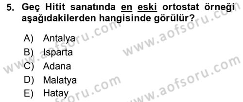 Anadolu Arkeolojisi Dersi 2017 - 2018 Yılı (Final) Dönem Sonu Sınav Soruları 5. Soru