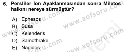 Anadolu Arkeolojisi Dersi 2017 - 2018 Yılı (Final) Dönem Sonu Sınav Soruları 6. Soru