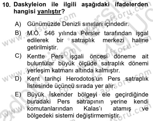 Anadolu Arkeolojisi Dersi 2018 - 2019 Yılı 3 Ders Sınav Soruları 10. Soru
