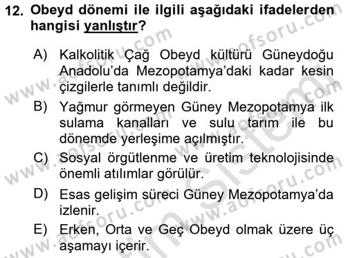 Anadolu Arkeolojisi Dersi 2018 - 2019 Yılı 3 Ders Sınav Soruları 12. Soru
