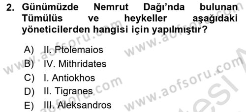 Anadolu Arkeolojisi Dersi 2018 - 2019 Yılı 3 Ders Sınav Soruları 2. Soru