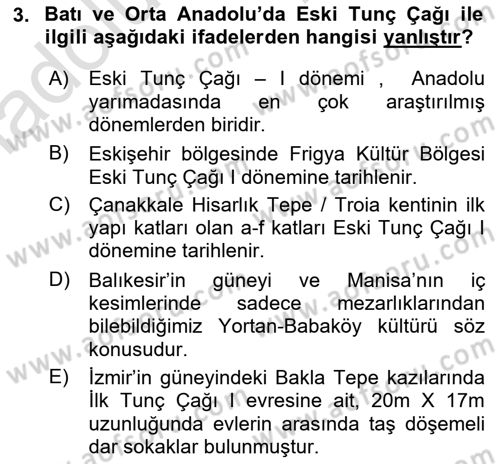 Anadolu Arkeolojisi Dersi 2018 - 2019 Yılı 3 Ders Sınav Soruları 3. Soru