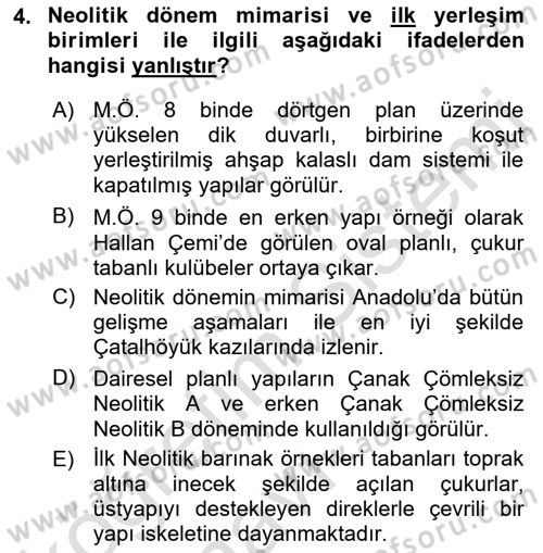 Anadolu Arkeolojisi Dersi 2018 - 2019 Yılı 3 Ders Sınav Soruları 4. Soru