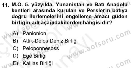 Anadolu Arkeolojisi Dersi 2018 - 2019 Yılı (Final) Dönem Sonu Sınav Soruları 11. Soru