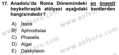 Anadolu Arkeolojisi Dersi 2018 - 2019 Yılı (Final) Dönem Sonu Sınav Soruları 17. Soru