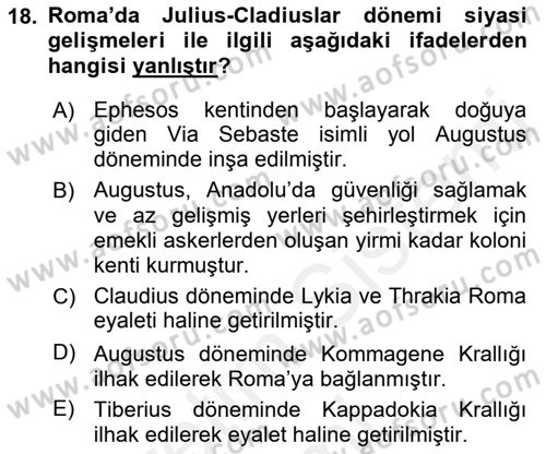 Anadolu Arkeolojisi Dersi 2018 - 2019 Yılı (Final) Dönem Sonu Sınav Soruları 18. Soru