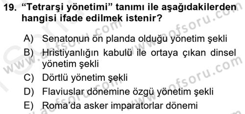 Anadolu Arkeolojisi Dersi 2018 - 2019 Yılı (Final) Dönem Sonu Sınav Soruları 19. Soru