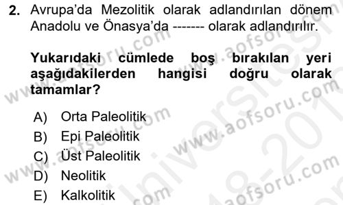 Anadolu Arkeolojisi Dersi 2018 - 2019 Yılı (Final) Dönem Sonu Sınav Soruları 2. Soru
