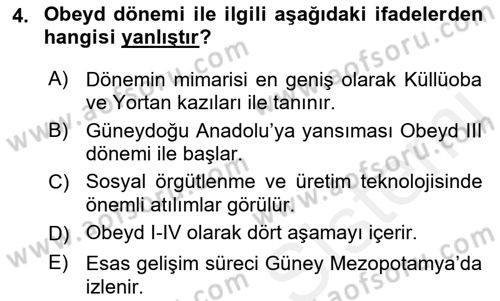 Anadolu Arkeolojisi Dersi 2018 - 2019 Yılı (Final) Dönem Sonu Sınav Soruları 4. Soru